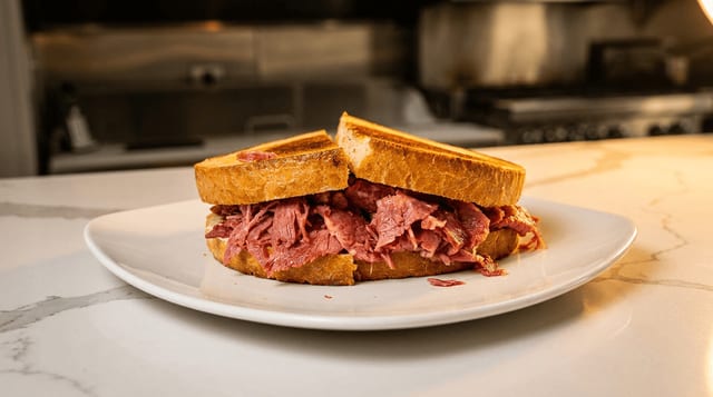 Corned Beef and Swiss Sandwich.