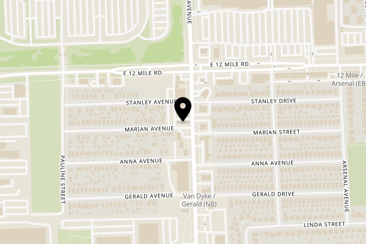 Map showing the location of 12th Street Grill on 28809 Van Dyke Ave in Warren